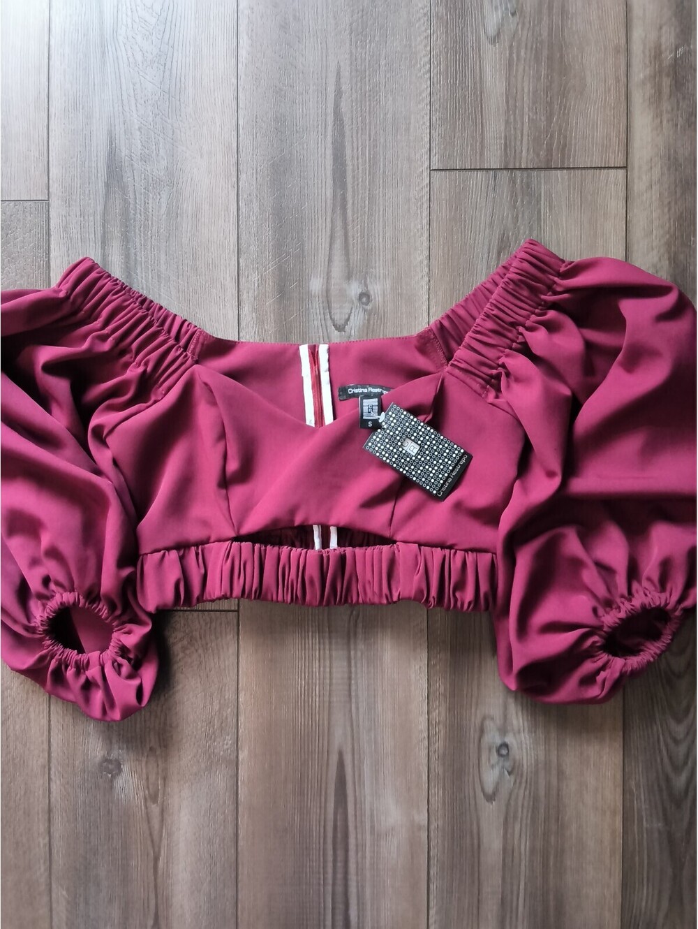 Cristina Restrepo Burgundy Puff Sleeve Boho Crop Top Size S